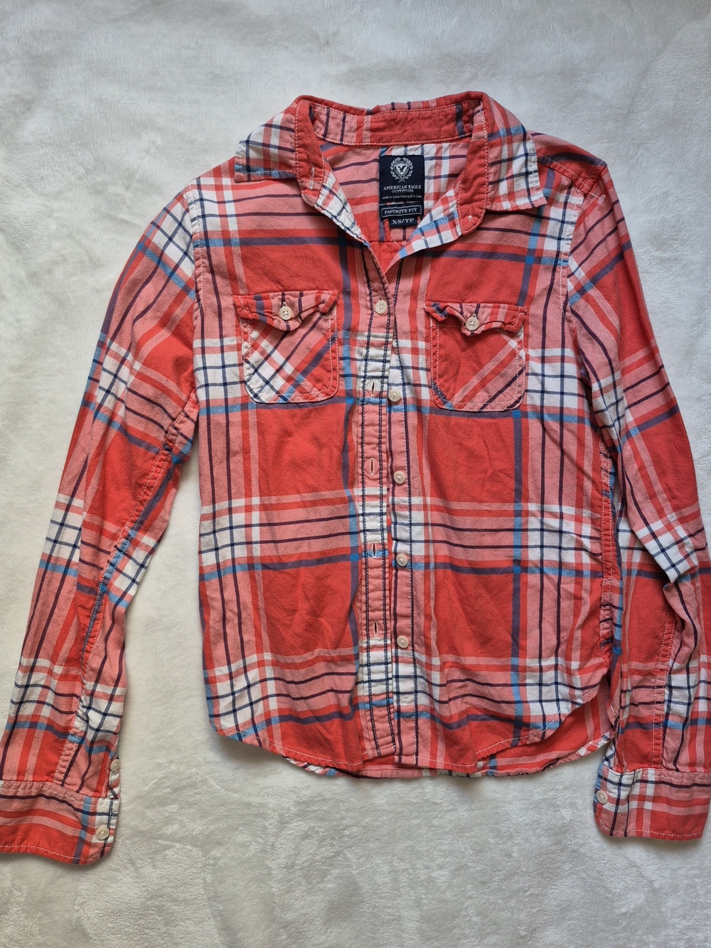 American Eagle Red Plaid Button-Up Shirt